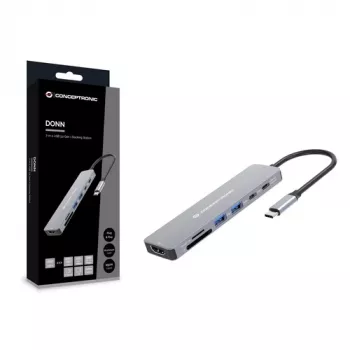 CONCEPTRONIC 7-in-1 USB-C Docking Station su HDMI, USB-C PD, 2x USB-A, SD ir MicroSD kortelių skaitytuvais, 25 cm kabeliu, Space Grey