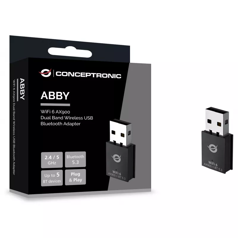 Conceptronic ABBY26B WiFi 6 AX900 Dual Band USB & Bluetooth 5.3 adapteris