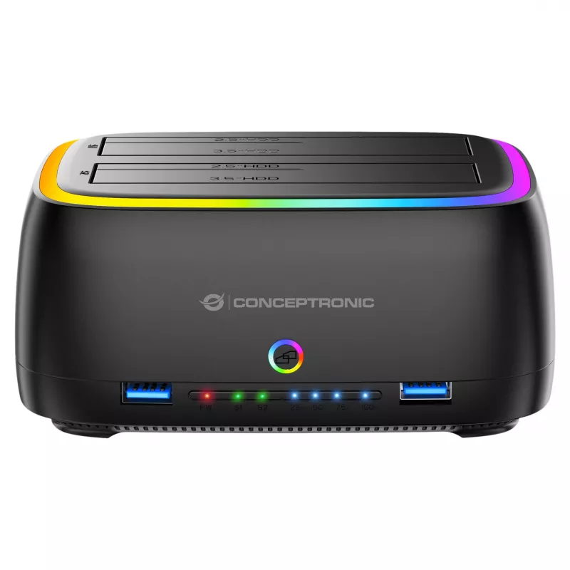 Conceptronic DONN36B 2-jų diskų SATA HDD/SSD dokų stotelė, USB 3.0, 2x USB-A, juoda