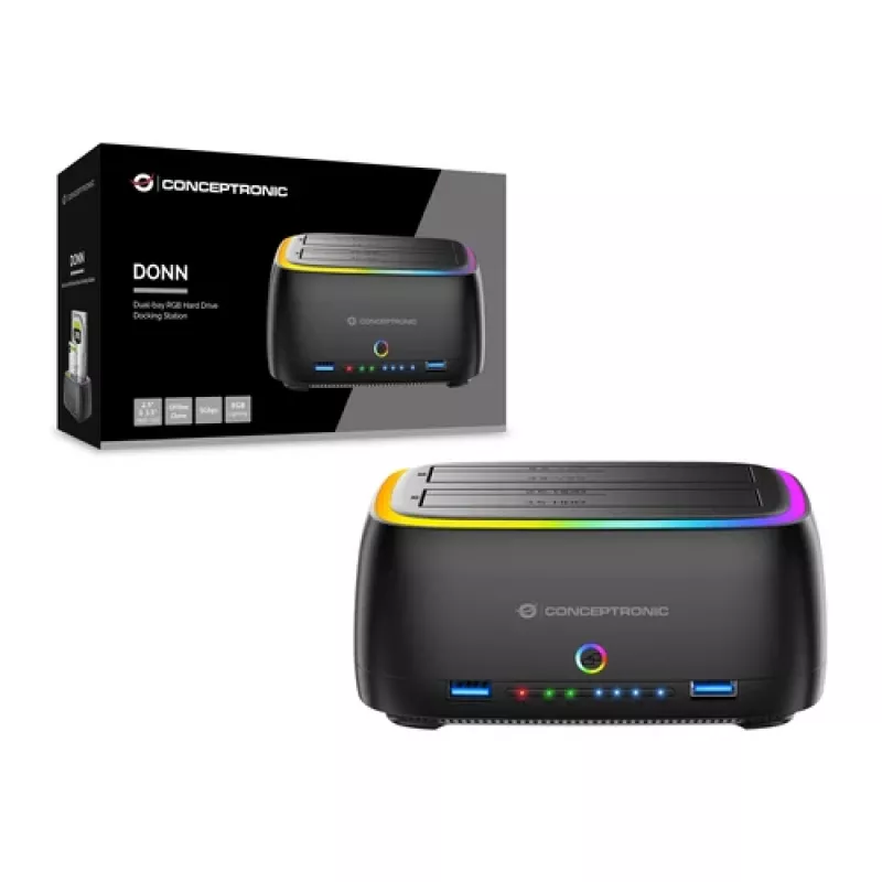 Conceptronic DONN36B 2-jų diskų SATA HDD/SSD dokų stotelė, USB 3.0, 2x USB-A, juoda