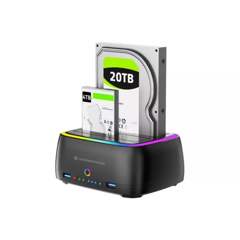 Conceptronic DONN36B 2-jų diskų SATA HDD/SSD dokų stotelė, USB 3.0, 2x USB-A, juoda