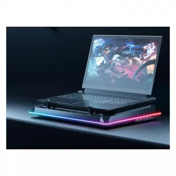 Conceptronic THYIA04B USB-C aušinimo padėklas nešiojamam kompiuteriui su telefono laikikliu, 130 mm, dvigubi 125 mm ventiliatoriai, mėlynas LED, iki 17 inch