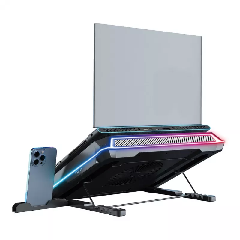 Conceptronic THYIA04B USB-C aušinimo padėklas nešiojamam kompiuteriui su telefono laikikliu, 130 mm, dvigubi 125 mm ventiliatoriai, mėlynas LED, iki 17 inch