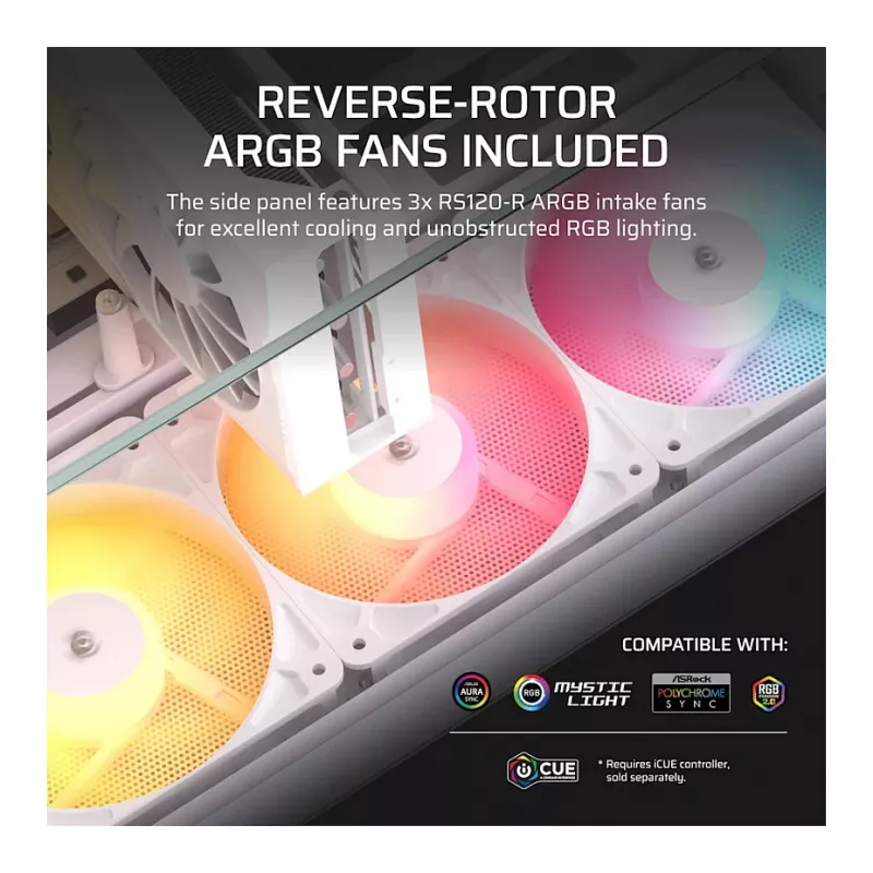 CORSAIR 2800X RS-R ARGB Micro-ATX Dual Chamber Cube Case, White, su panoraminiu grūdintu stiklu ir 2x LL120 RGB ventiliatoriais