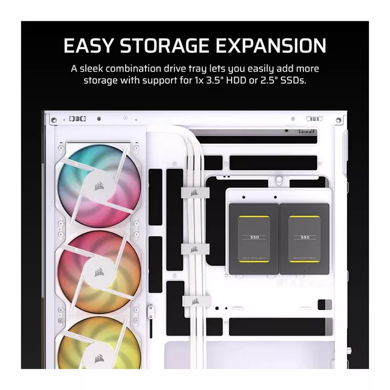 CORSAIR 2800X RS-R ARGB Micro-ATX Dual Chamber Cube Case, White, su panoraminiu grūdintu stiklu ir 2x LL120 RGB ventiliatoriais