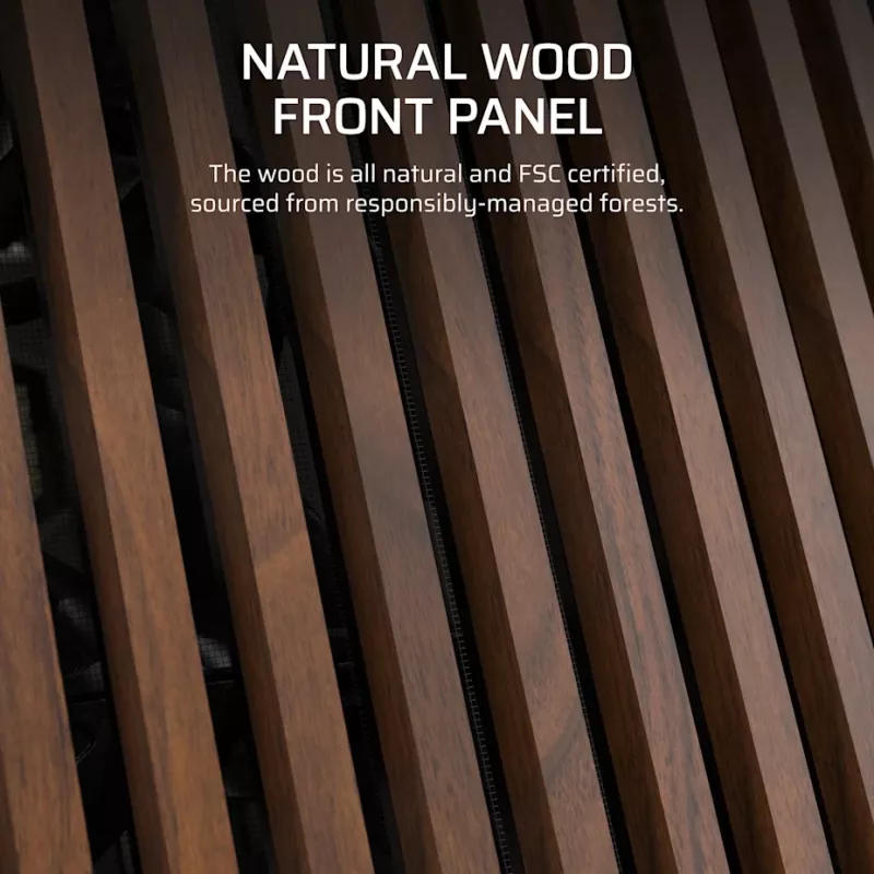 Corsair FRAME 5000D WOOD RS Vidutinis Bokštas Kompiuterio Korpusas, Juodas/Riešutmedis, E-ATX, ATX, Micro-ATX, Mini-ITX, Plienas/Grūdintas Stiklas/Plastikas/Riešutmedžio Mediena, Žaidimams