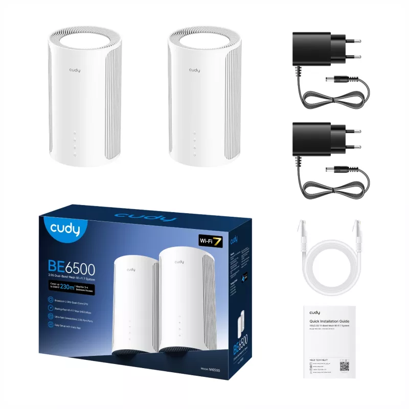 Cudy BE6500 2.5G belaidžio „Mesh“ Wi-Fi 7 sistema – 2 vnt. rinkinys