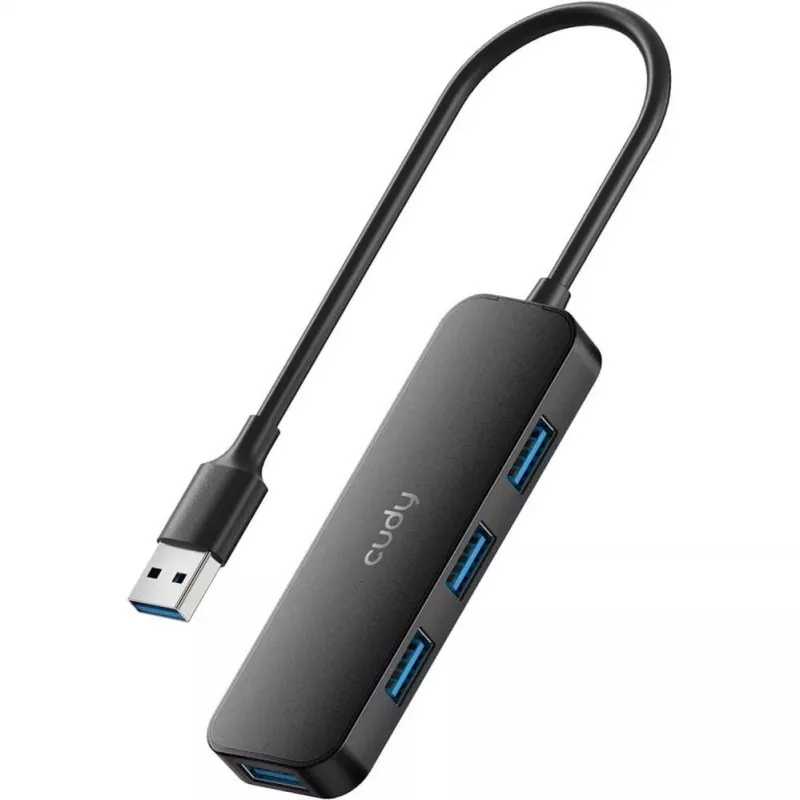 Cudy UH40A PortMate USB-A į 4 prievadų USB 3.0 šakotuvas 5Gbps Tik duomenims Plastikinis Kompaktiškas Juodas