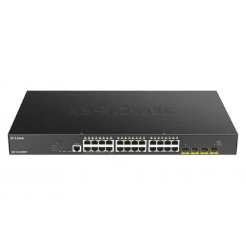 D-Link DGS-1250-28XMP 28 prievadų išmanusis valdomas L3 Lite PoE+ Gigabitinis komutatorius su 4x 10G SFP+ uplink, 370W PoE biudžetu, montuojamas į rack
