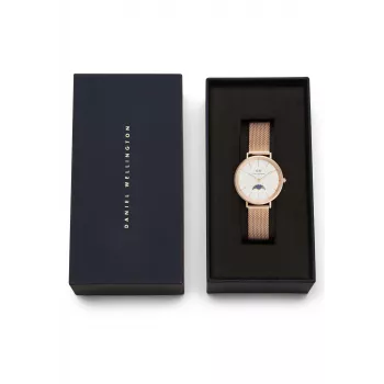 DANIEL WELLINGTON Petite Lumine 32mm Sidabrinis laikrodis su perlamutriniu ciferblatu ir sidabriniu tinklelio dirželiu DW00100773