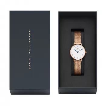 DANIEL WELLINGTON Petite Lumine Moteriškas Laikrodis 28mm Rožinio Aukso Nerūdijantis Plienas Baltas Perlmutro Ciferblatas