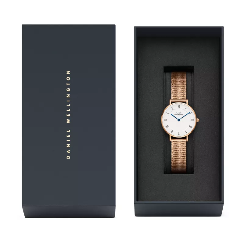 DANIEL WELLINGTON Petite Lumine Moteriškas Laikrodis 28mm Rožinio Aukso Nerūdijantis Plienas Baltas Perlmutro Ciferblatas