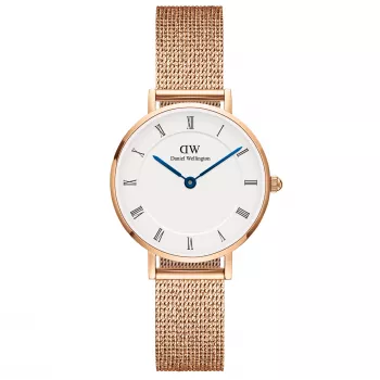 DANIEL WELLINGTON Petite Lumine Moteriškas Laikrodis 28mm Rožinio Aukso Nerūdijantis Plienas Baltas Perlmutro Ciferblatas