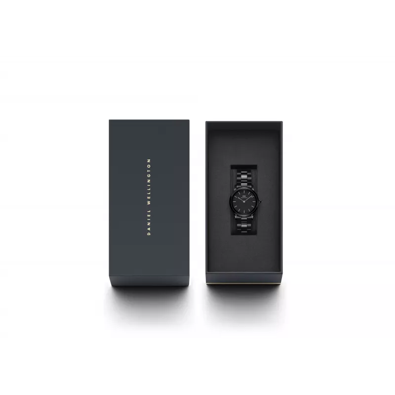 Daniel Wellington Petite Melrose moteriškas laikrodis 28mm su rožinio aukso spalvos tinklelio apyranke DW00100415