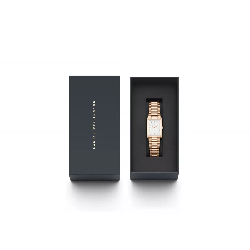 DANIEL WELLINGTON Quadro Moteriškas Laikrodis 32mm Rožinis Auksas Nerūdijantis Plienas Juoda Oda