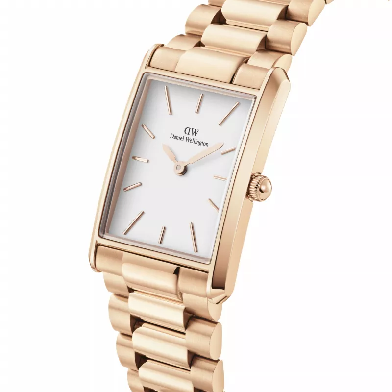 DANIEL WELLINGTON Quadro Moteriškas Laikrodis 32mm Rožinis Auksas Nerūdijantis Plienas Juoda Oda