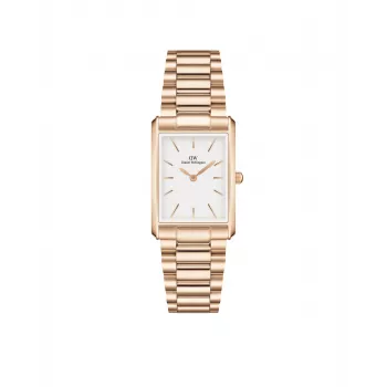 DANIEL WELLINGTON Quadro Moteriškas Laikrodis 32mm Rožinis Auksas Nerūdijantis Plienas Juoda Oda