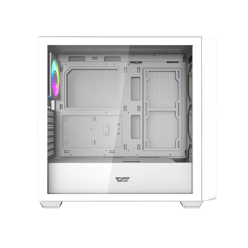 Darkflash DS900WD ATX vidutinio bokšto kompiuterio korpusas (baltas) su 4 ARGB ventiliatoriais ir grūdinto stiklo šonine sienele