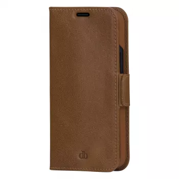 DBRAMANTE 1928 Copenhagen Slim Flip Case, skirtas Apple iPhone 13 Pro Max, šviesiai ruda oda, magnetinis užsegimas, 3 kortelių lizdai, stovas, belaidžio įkrovimo palaikymas
