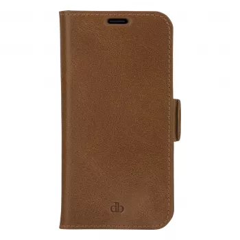DBRAMANTE 1928 Copenhagen Slim Flip Case, skirtas Apple iPhone 13 Pro Max, šviesiai ruda oda, magnetinis užsegimas, 3 kortelių lizdai, stovas, belaidžio įkrovimo palaikymas