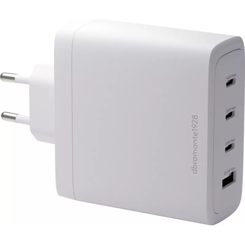 DBRAMANTE1928 Re-Charge GaN sieninis įkroviklis 140W – 4 prievadai (3x USB-C, 1x USB-A) – baltas