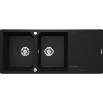 DEANTE 2-Bowl Granite Sink with Drainer - Onyx Black