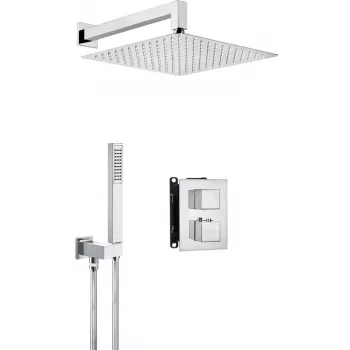 DEANTE paslėptas dušo komplektas su termostatiniu BOX, matinė juoda, 2 išėjimai, 25 cm lietaus dušas