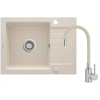 DEANTE Granite Sink with Tap, 1-Bowl with Drainer, Black, 780x490 mm, Inset, 10-Year Warranty