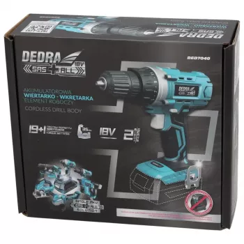 DEDRA DED7040 18V belaidis smūginis gręžtuvas su 50 Nm sukimo momentu, 13 mm metaliniu griebtuvu, LED apšvietimu