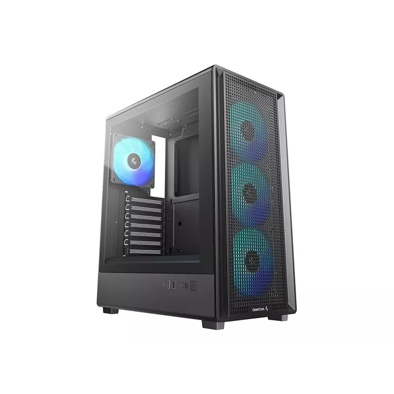 Deepcool CC550 4F Mid Tower korpusas, 4x 120mm LED ventiliatoriai, grūdintas stiklas, juodas