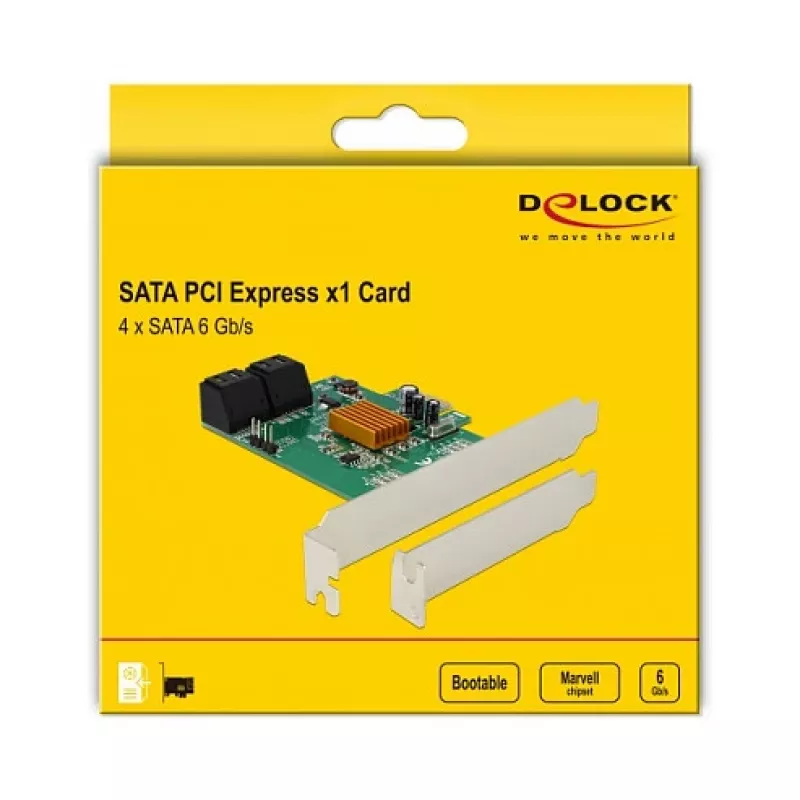 DeLOCK 4 prievadų SATA 6Gb/s PCIe 2.0 x1 valdiklio plokštė su Marvell 88SE9215