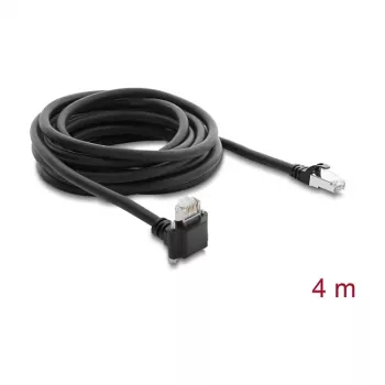 Delock 4m GigE kameros kabelis Cat.6 S/FTP RJ45 90° kampinis užsukamas užraktas į RJ45 tiesus - juodas