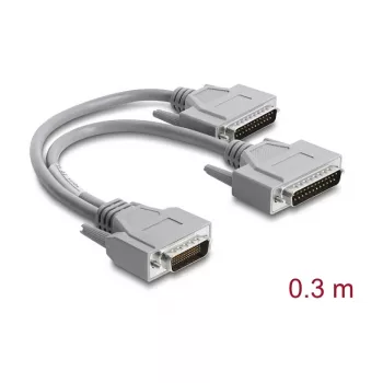 Delock Y kabelis Serial RS-232 LFH D-Sub HD 60 kontaktų kištukas į 2x D-Sub 25 kontaktų kištuką 0,3 m pilkas