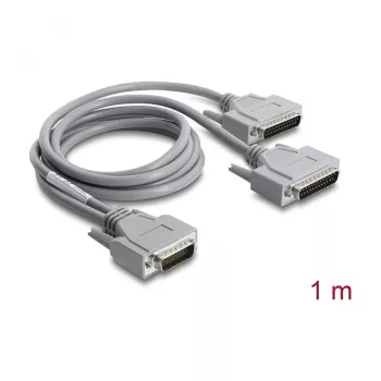 Delock adapteris Y kabelis nuoseklusis RS-232 LFH D-Sub HD 60 kontaktų kištukas į 2x D-Sub 25 kontaktų kištuką, 1 m, pilkas