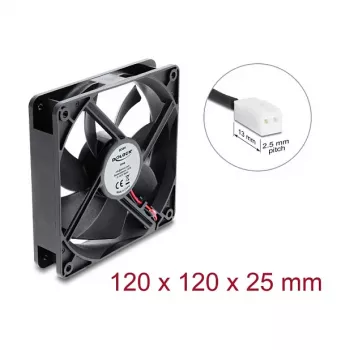 Delock ašinis ventiliatorius 48 V DC 120 x 120 x 25 mm 2 kontaktų jungtis juodos spalvos