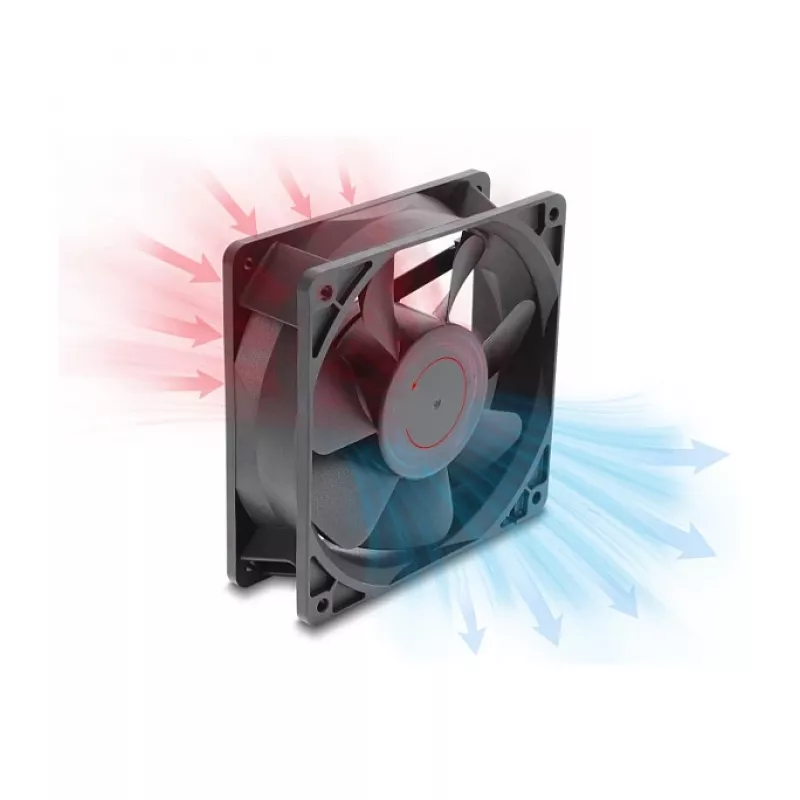 Delock Axial Fan 48 V DC, 120 x 120 x 38 mm su 2 kontaktų ventiliatoriaus jungtimi, juoda