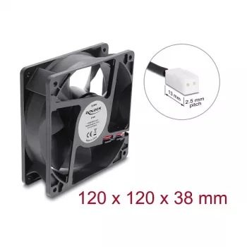 Delock Axial Fan 48 V DC, 120 x 120 x 38 mm su 2 kontaktų ventiliatoriaus jungtimi, juoda