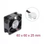 Delock Axial Fan 48 V DC, 60 x 60 x 25 mm su 4 kontaktų PWM ventiliatoriaus jungtimi, juodos spalvos