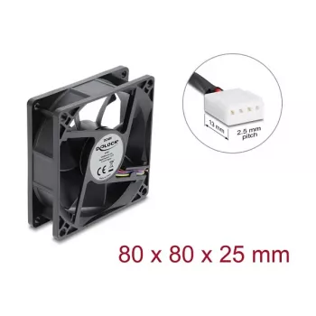 Delock Axial Fan 48 V DC, 80 x 80 x 25 mm su 4-Pin PWM jungtimi, juoda