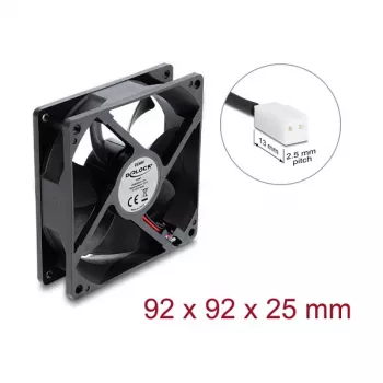 Delock ašinis ventiliatorius 48 V DC, 92 x 92 x 25 mm su 2 kontaktų jungtimi, juodos spalvos