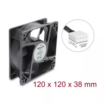 Delock ašinis ventiliatorius 48V DC, 120x120x38mm, 4-Pin PWM, rutulinis guolis, 3000 RPM, 170 m³/h, juodas