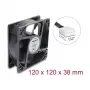 Delock ašinis ventiliatorius 48V DC, 120x120x38mm, 4-Pin PWM, rutulinis guolis, 3000 RPM, 170 m³/h, juodas