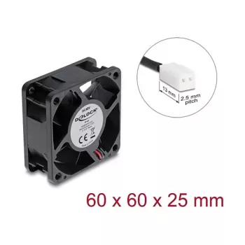 Delock Axial Fan 48V DC 60x60x25mm su 2 kontaktų jungtimi, juodas