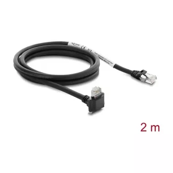 Delock GigE Kameros Kabelis RJ45 Kištukas 90° Kampuotas Su Varžtais į RJ45 Kištuką, Cat.6 S/FTP, 2m, Juodas