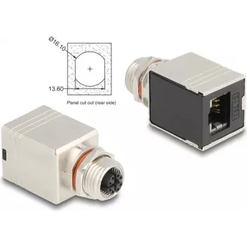 Delock M12 adapteris X-coded 8 kontaktų moteriškas į RJ45 moterišką Cat.6A STP ekranuotas tiesus
