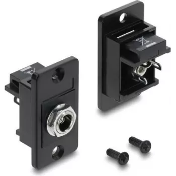 Delock 91186 skydinio montavimo DC maitinimo lizdas 5,5 x 2,5 mm, moteriškas, litavimo kontaktai, juodas