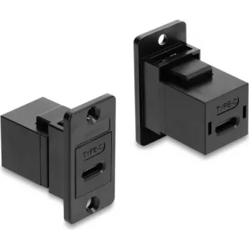 Delock USB 2.0 Type-C moteriškas-moteriškas skydo montavimo kabelis, juodas, 0,3 m, 480 Mbps, dvigubai ekranuotas 91926