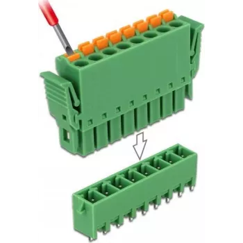 Delock PCB gnybtų blokų rinkinys 8 kontaktų 3,81 mm žingsniu vertikalus žalias (10 vienetų) 65974