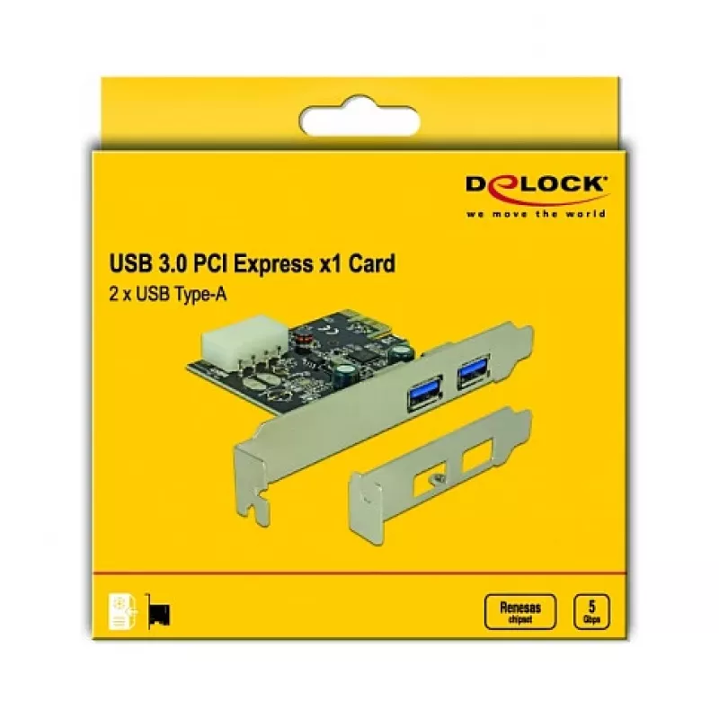 Delock PCI Express x1 kortelė su 2 x USB 3.2 Gen 1 Type-A, Low-Profile