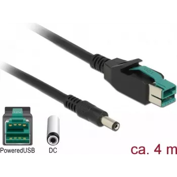 Delock Powered USB kabelis - USB PlusPower (12V) male į DC 2,1/5,5 mm male - 12V - 4 m - juodas
